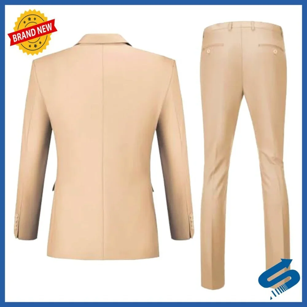 Slim Fit Two Button Notched Lapel Suit Jacket Pants Set for Prom Business